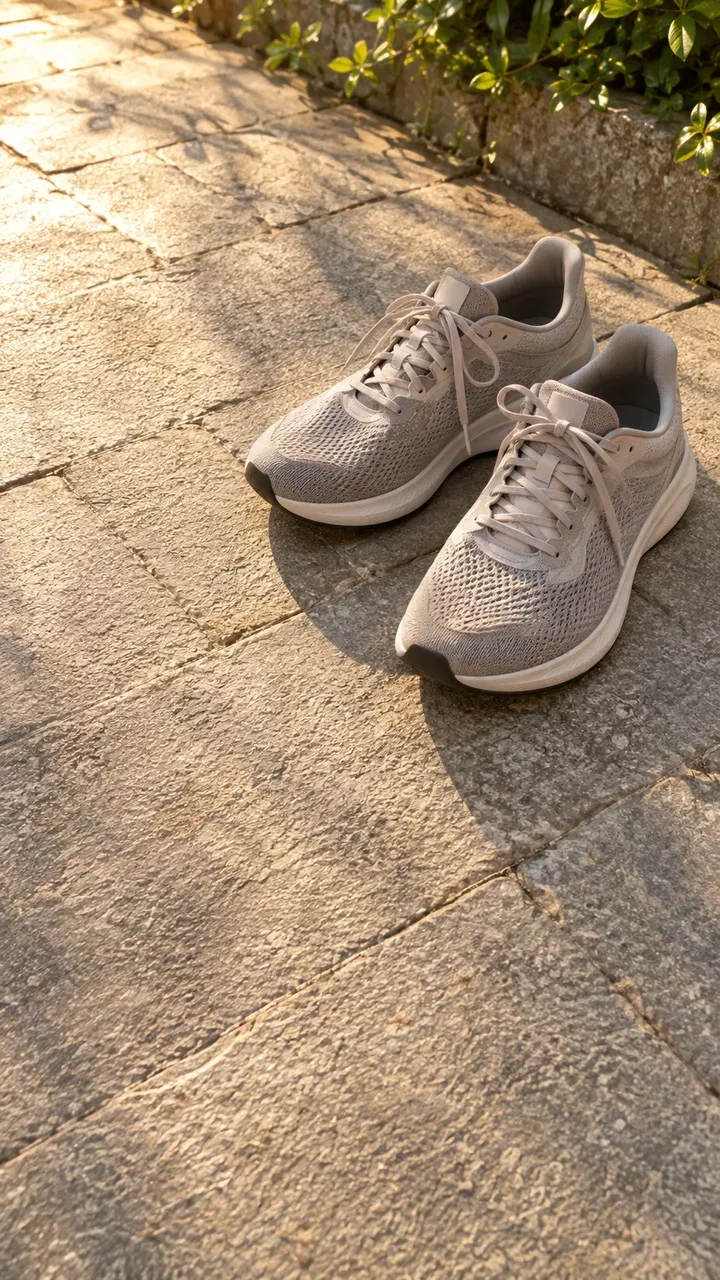 A running shoe photo with the last photo faintly laid over it